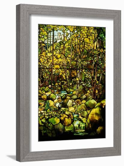 A Leaded Glass Window of a Woodland Scene-Tiffany Studios-Framed Giclee Print