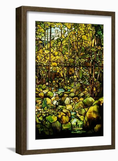 A Leaded Glass Window of a Woodland Scene-Tiffany Studios-Framed Giclee Print