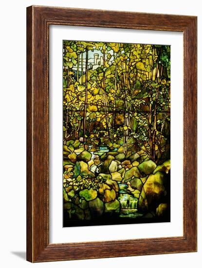 A Leaded Glass Window of a Woodland Scene-Tiffany Studios-Framed Giclee Print