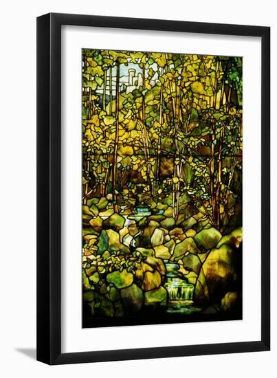 A Leaded Glass Window of a Woodland Scene-Tiffany Studios-Framed Giclee Print