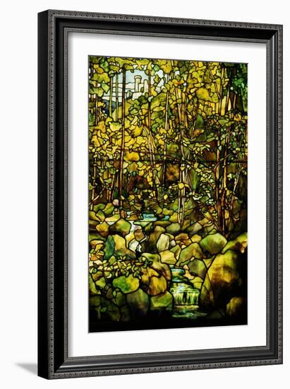 A Leaded Glass Window of a Woodland Scene-Tiffany Studios-Framed Giclee Print