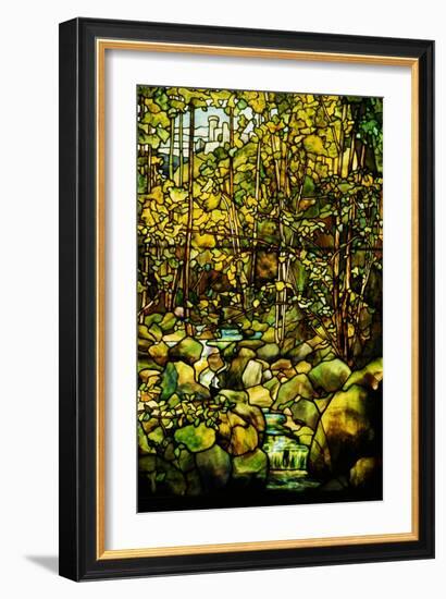 A Leaded Glass Window of a Woodland Scene-Tiffany Studios-Framed Giclee Print