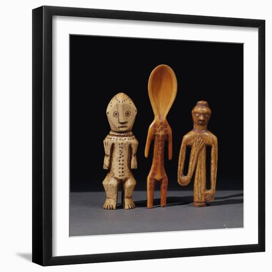 A Lega Bone Figure, a Lega Ivory Spoon and a Pende Bone Whistle-null-Framed Giclee Print