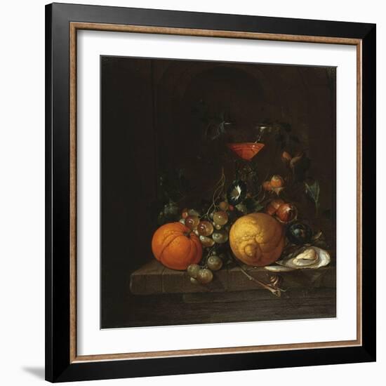 A Lemon, an Orange, Grapes, an Oyster, and a Glass of Wine on a Ledge-Canaletto-Framed Giclee Print