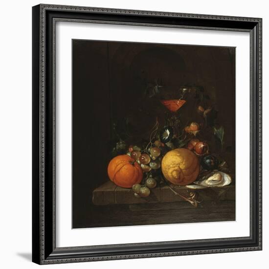 A Lemon, an Orange, Grapes, an Oyster, and a Glass of Wine on a Ledge-Canaletto-Framed Giclee Print