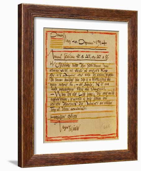 A Letter by Egon Schiele to the Sisters Edith and Adele Harms, Dec.10, 1914-Egon Schiele-Framed Giclee Print