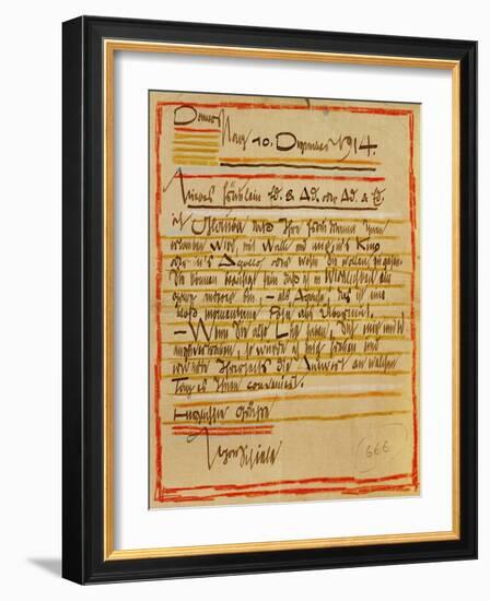 A Letter by Egon Schiele to the Sisters Edith and Adele Harms, Dec.10, 1914-Egon Schiele-Framed Giclee Print