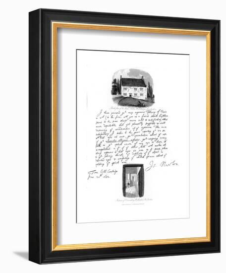 A Letter from Isaac Newton, and a View of His Birthplace at Woolsthorpe, Lincolnshire, 1682-Sir Isaac Newton-Framed Giclee Print