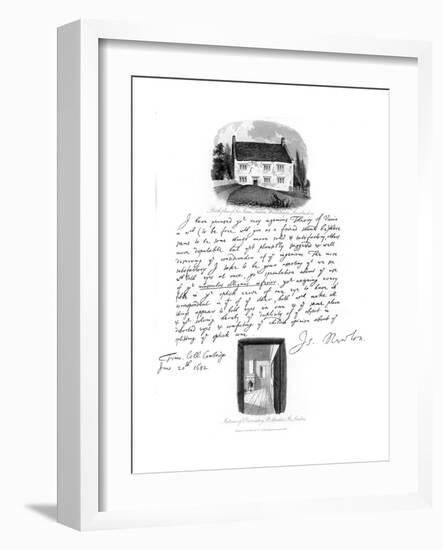 A Letter from Isaac Newton, and a View of His Birthplace at Woolsthorpe, Lincolnshire, 1682-Sir Isaac Newton-Framed Giclee Print