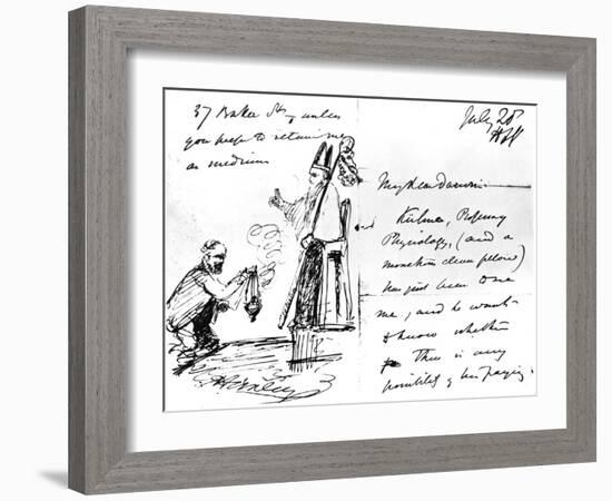 A Letter from Thomas Henry Huxley to Charles Darwin, with a Sketch of Darwin as a Bishop or Saint-Thomas Henry Huxley-Framed Giclee Print