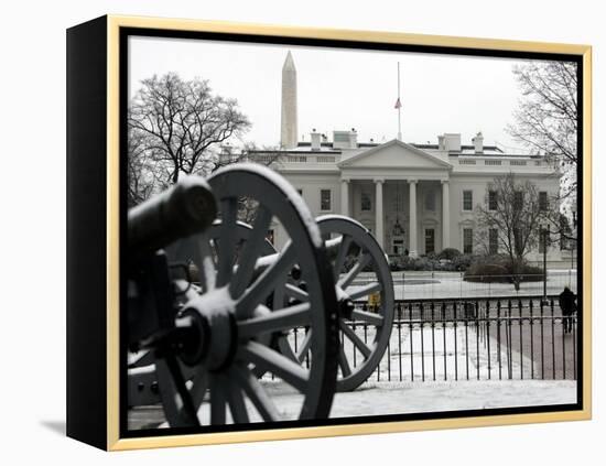 A Light Dusting of Snow Covers the Ground in Front of the White House-Ron Edmonds-Framed Premier Image Canvas