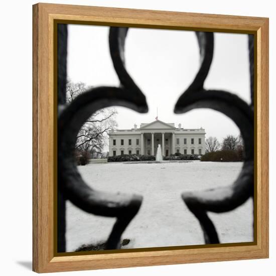 A Light Dusting of Snow Covers the Ground in Front of the White House-Ron Edmonds-Framed Premier Image Canvas