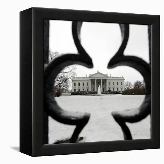 A Light Dusting of Snow Covers the Ground in Front of the White House-Ron Edmonds-Framed Premier Image Canvas