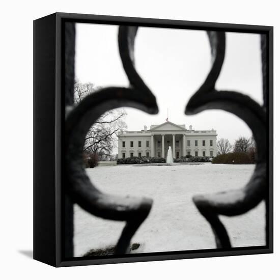 A Light Dusting of Snow Covers the Ground in Front of the White House-Ron Edmonds-Framed Premier Image Canvas