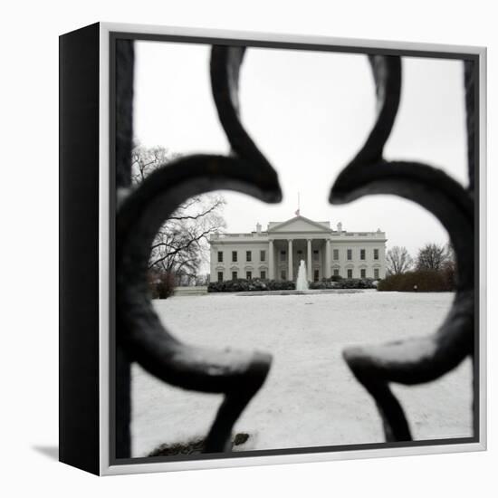 A Light Dusting of Snow Covers the Ground in Front of the White House-Ron Edmonds-Framed Premier Image Canvas