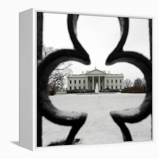 A Light Dusting of Snow Covers the Ground in Front of the White House-Ron Edmonds-Framed Premier Image Canvas