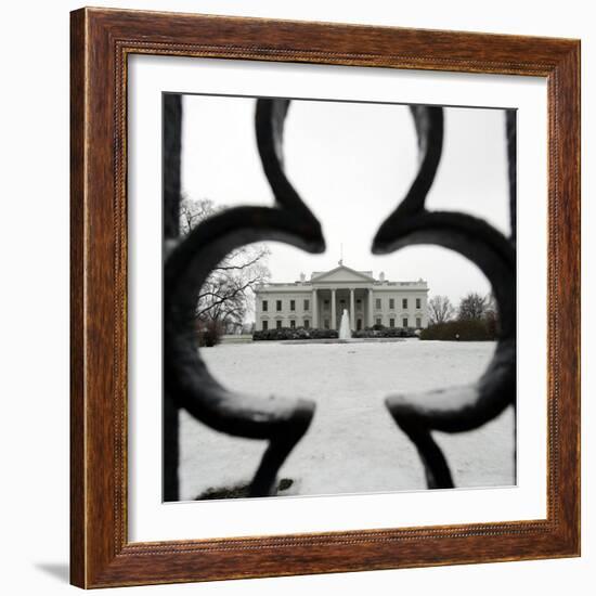 A Light Dusting of Snow Covers the Ground in Front of the White House-Ron Edmonds-Framed Photographic Print