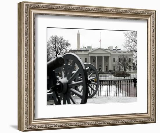 A Light Dusting of Snow Covers the Ground in Front of the White House-Ron Edmonds-Framed Photographic Print