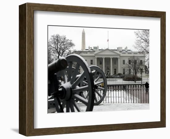 A Light Dusting of Snow Covers the Ground in Front of the White House-Ron Edmonds-Framed Photographic Print