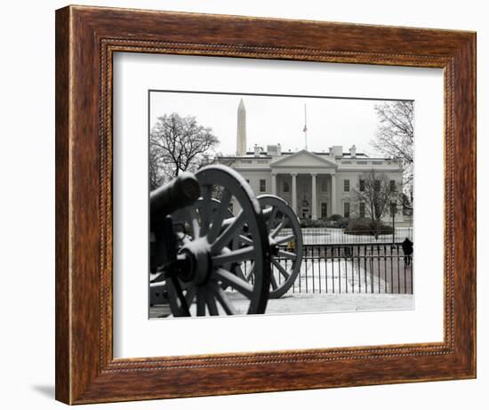 A Light Dusting of Snow Covers the Ground in Front of the White House-Ron Edmonds-Framed Photographic Print