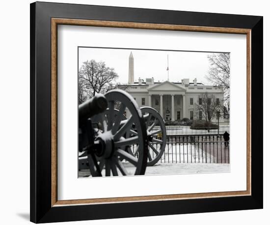 A Light Dusting of Snow Covers the Ground in Front of the White House-Ron Edmonds-Framed Photographic Print