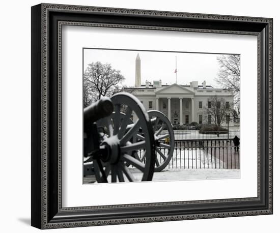 A Light Dusting of Snow Covers the Ground in Front of the White House-Ron Edmonds-Framed Photographic Print