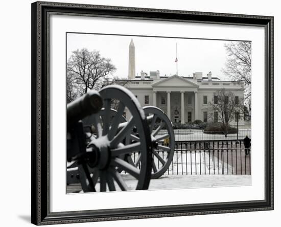 A Light Dusting of Snow Covers the Ground in Front of the White House-Ron Edmonds-Framed Photographic Print