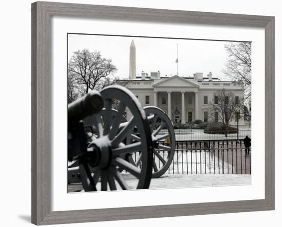 A Light Dusting of Snow Covers the Ground in Front of the White House-Ron Edmonds-Framed Photographic Print