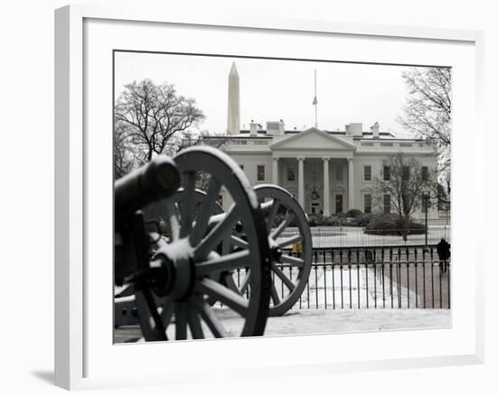 A Light Dusting of Snow Covers the Ground in Front of the White House-Ron Edmonds-Framed Photographic Print