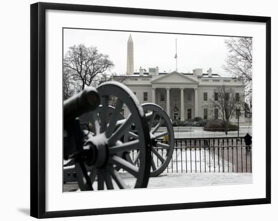 A Light Dusting of Snow Covers the Ground in Front of the White House-Ron Edmonds-Framed Photographic Print