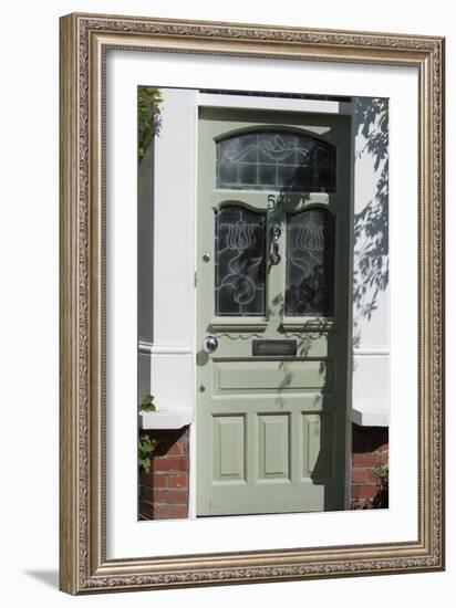 A Lime Green Glass Front Door of a Residential House-Natalie Tepper-Framed Photo