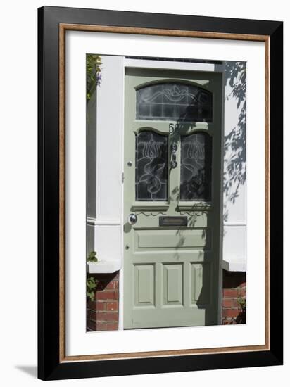 A Lime Green Glass Front Door of a Residential House-Natalie Tepper-Framed Photo