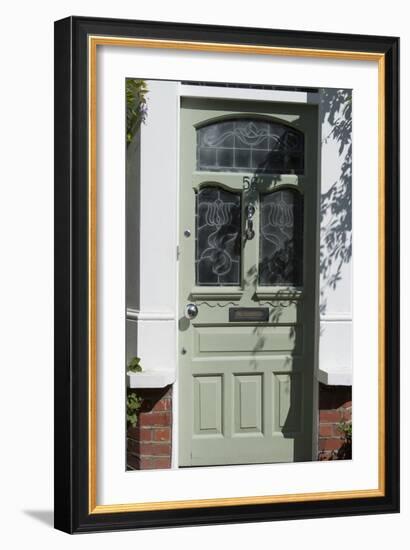 A Lime Green Glass Front Door of a Residential House-Natalie Tepper-Framed Photo