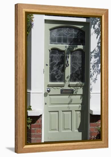 A Lime Green Glass Front Door of a Residential House-Natalie Tepper-Framed Stretched Canvas