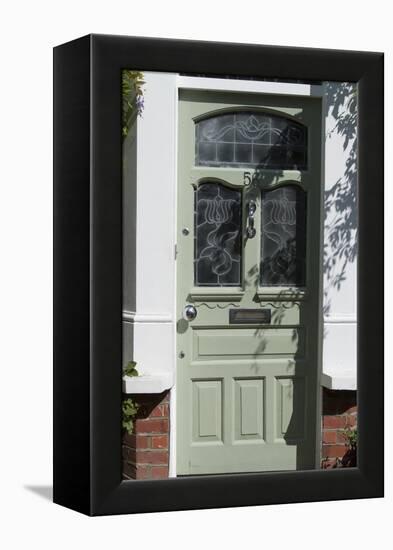 A Lime Green Glass Front Door of a Residential House-Natalie Tepper-Framed Stretched Canvas