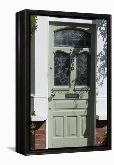 A Lime Green Glass Front Door of a Residential House-Natalie Tepper-Framed Stretched Canvas