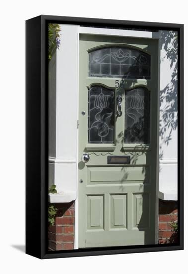 A Lime Green Glass Front Door of a Residential House-Natalie Tepper-Framed Stretched Canvas