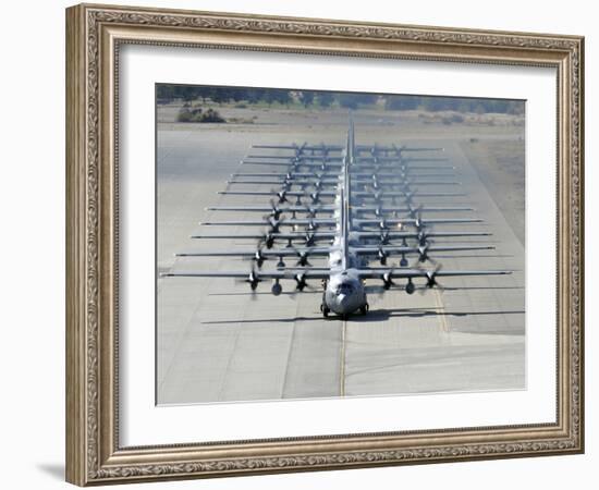 A Line of C-130 Hercules Taxi at Nellis Air Force Base, Nevada-Stocktrek Images-Framed Photographic Print