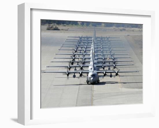 A Line of C-130 Hercules Taxi at Nellis Air Force Base, Nevada-Stocktrek Images-Framed Photographic Print