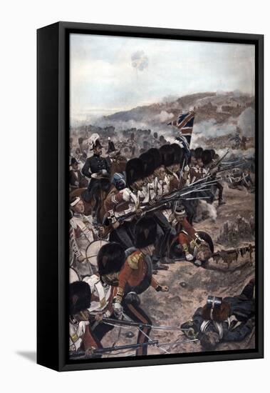 A Line of Coldstream Guardsmen with Fixed Bayonets Advancing under Fire Towards the Enemy, Battle…-Richard Caton Woodville-Framed Premier Image Canvas