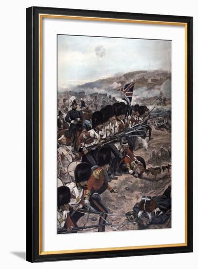 A Line of Coldstream Guardsmen with Fixed Bayonets Advancing under Fire Towards the Enemy, Battle…-Richard Caton Woodville-Framed Photographic Print