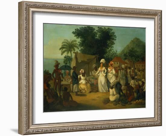 A Linen Market with a Linen Stall and a Vegetable Seller in a Colonial Settlement-Agostino Brunias-Framed Giclee Print