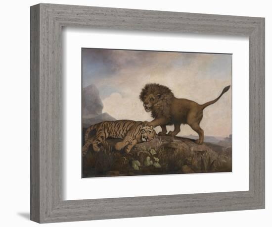 A Lion and a Tiger, 1779 (Enamel on Ceramic Plaque)-George Stubbs-Framed Giclee Print