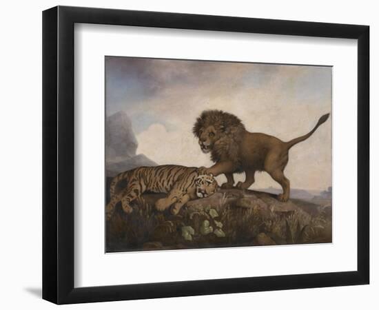 A Lion and a Tiger, 1779 (Enamel on Ceramic Plaque)-George Stubbs-Framed Giclee Print