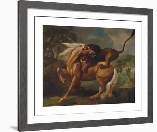 A Lion Attacking a Horse-George Stubbs-Framed Premium Giclee Print
