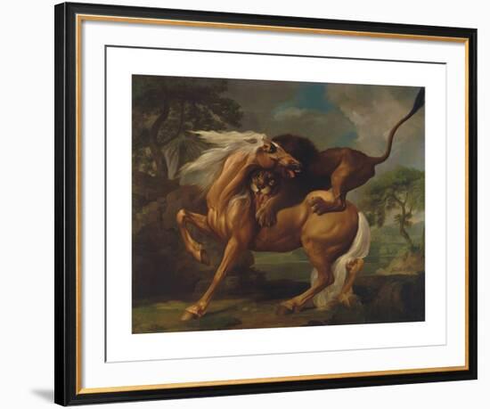 A Lion Attacking a Horse-George Stubbs-Framed Premium Giclee Print