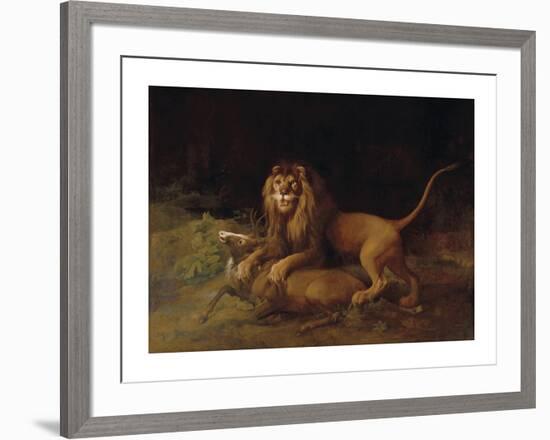 A Lion Attacking a Stag-George Stubbs-Framed Premium Giclee Print