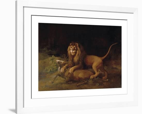 A Lion Attacking a Stag-George Stubbs-Framed Premium Giclee Print