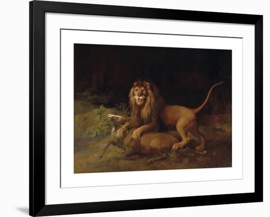 A Lion Attacking a Stag-George Stubbs-Framed Premium Giclee Print