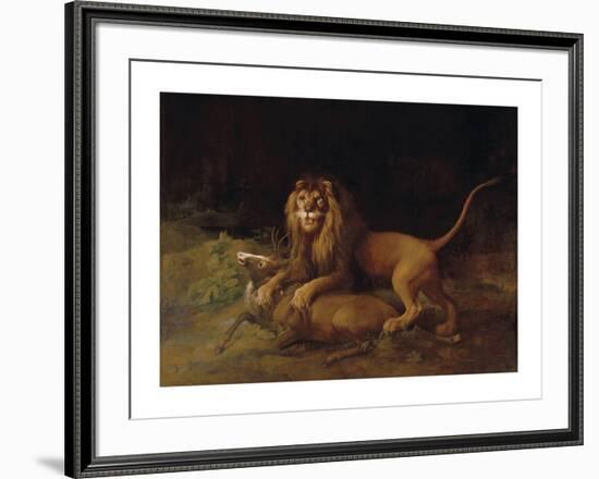 A Lion Attacking a Stag-George Stubbs-Framed Premium Giclee Print